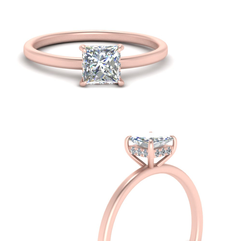 Princess Cut Thin Setting Hidden Halo Diamond Ring