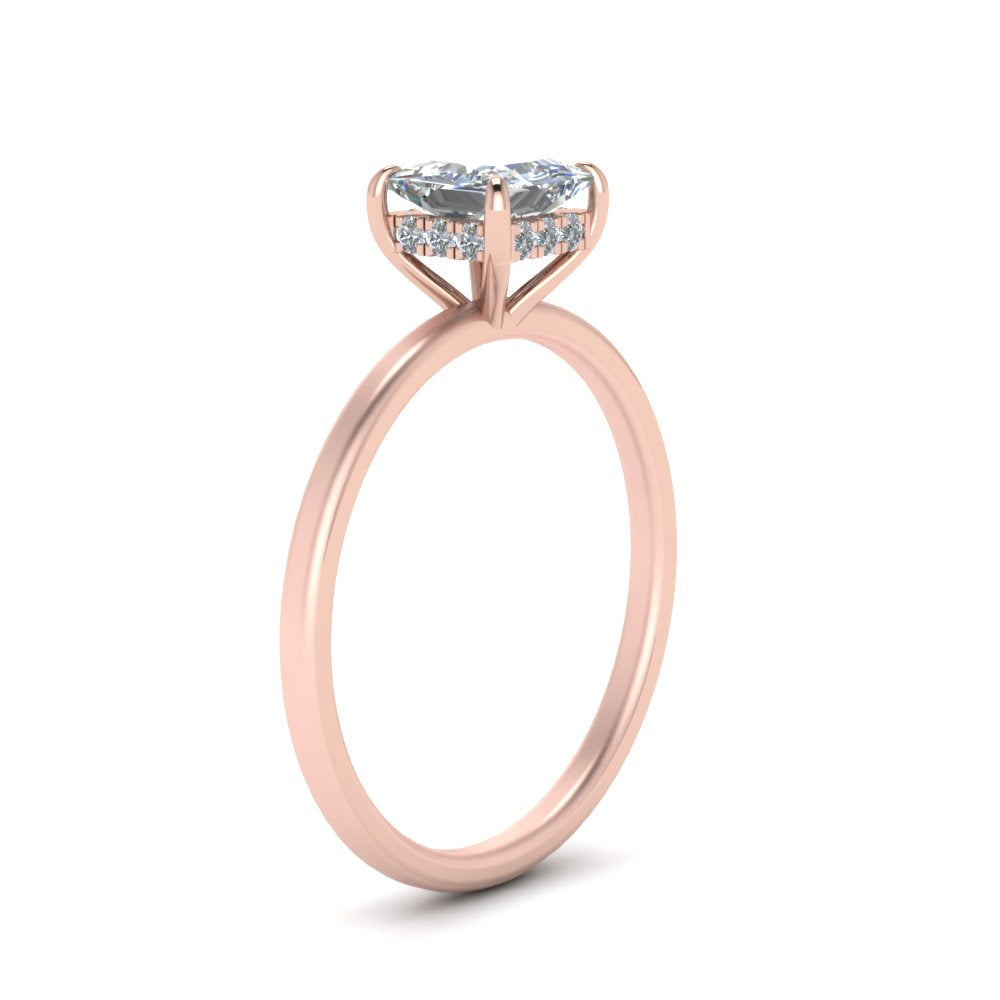 Princess Cut Thin Setting Hidden Halo Ring