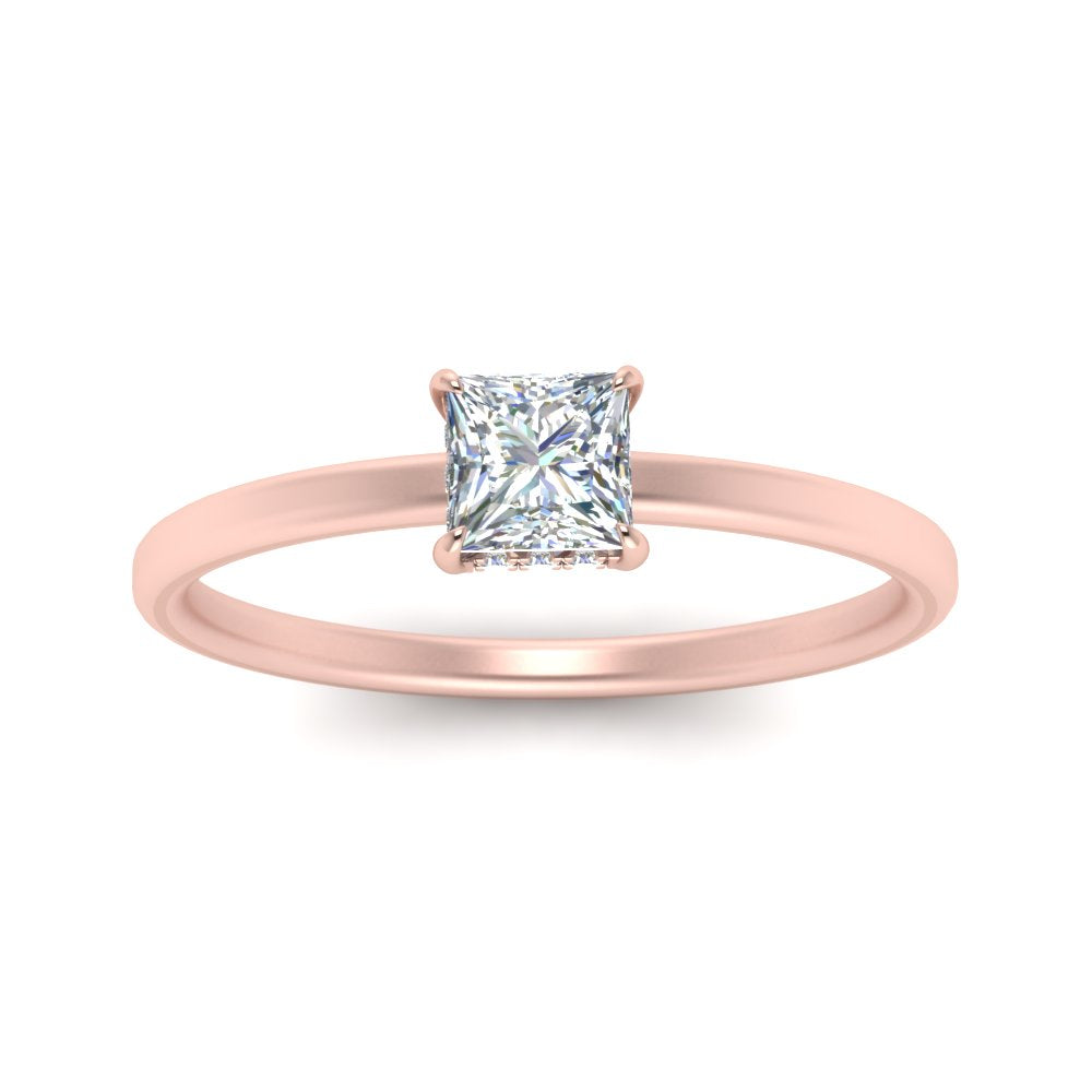 Princess Cut Thin Setting Hidden Halo Diamond Ring