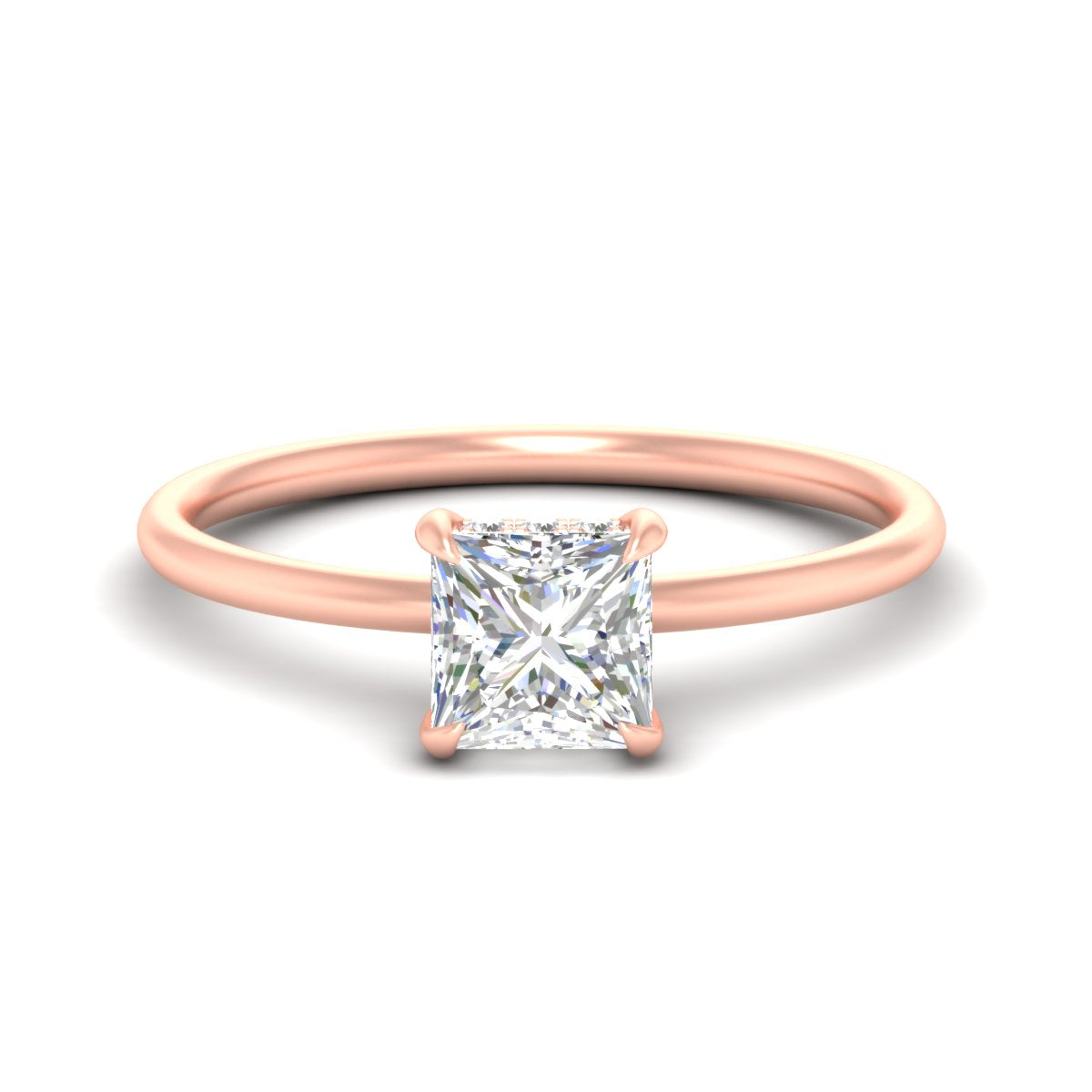 Princess Cut Thin Setting Hidden Halo Diamond Ring