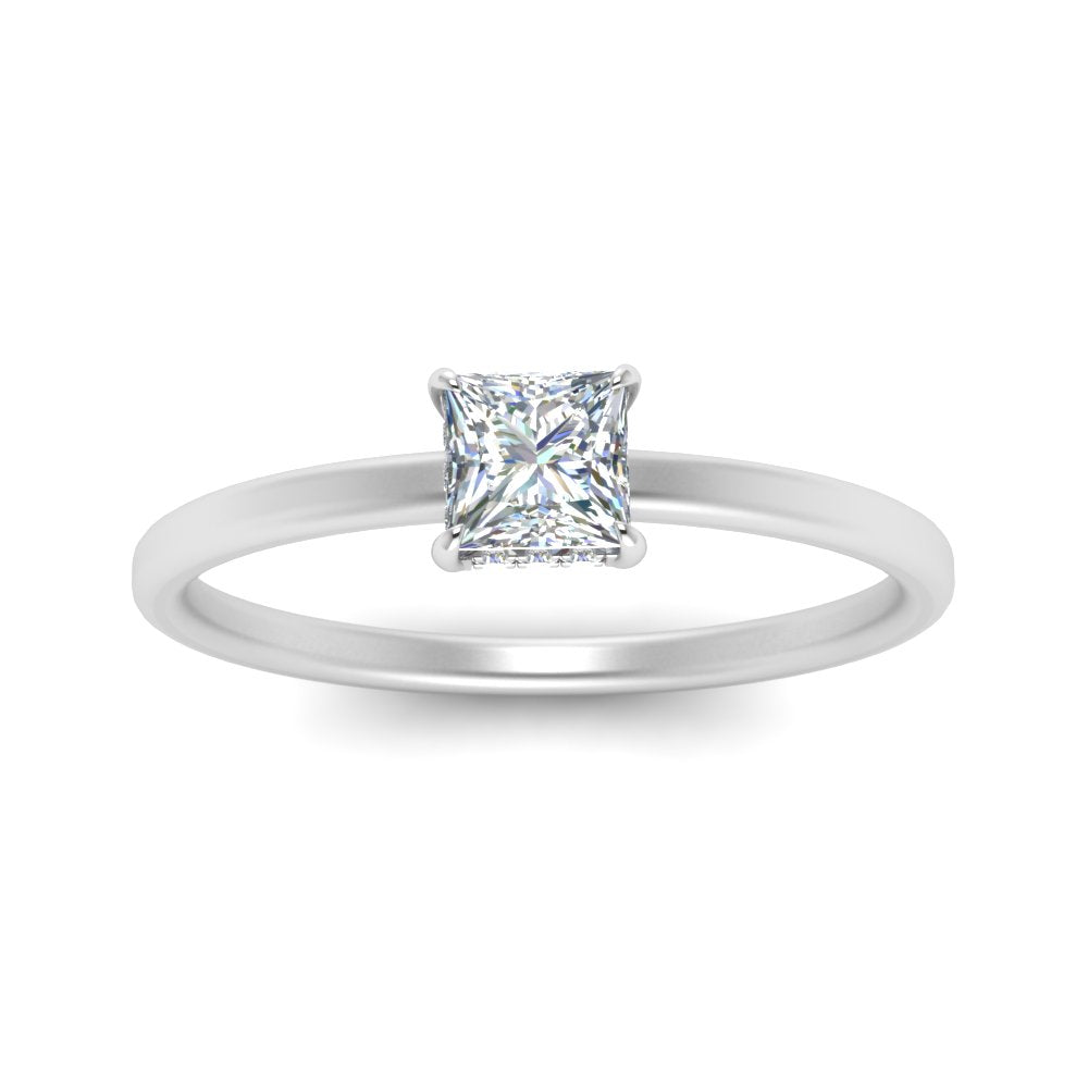Princess Cut Thin Setting Hidden Halo Diamond Ring