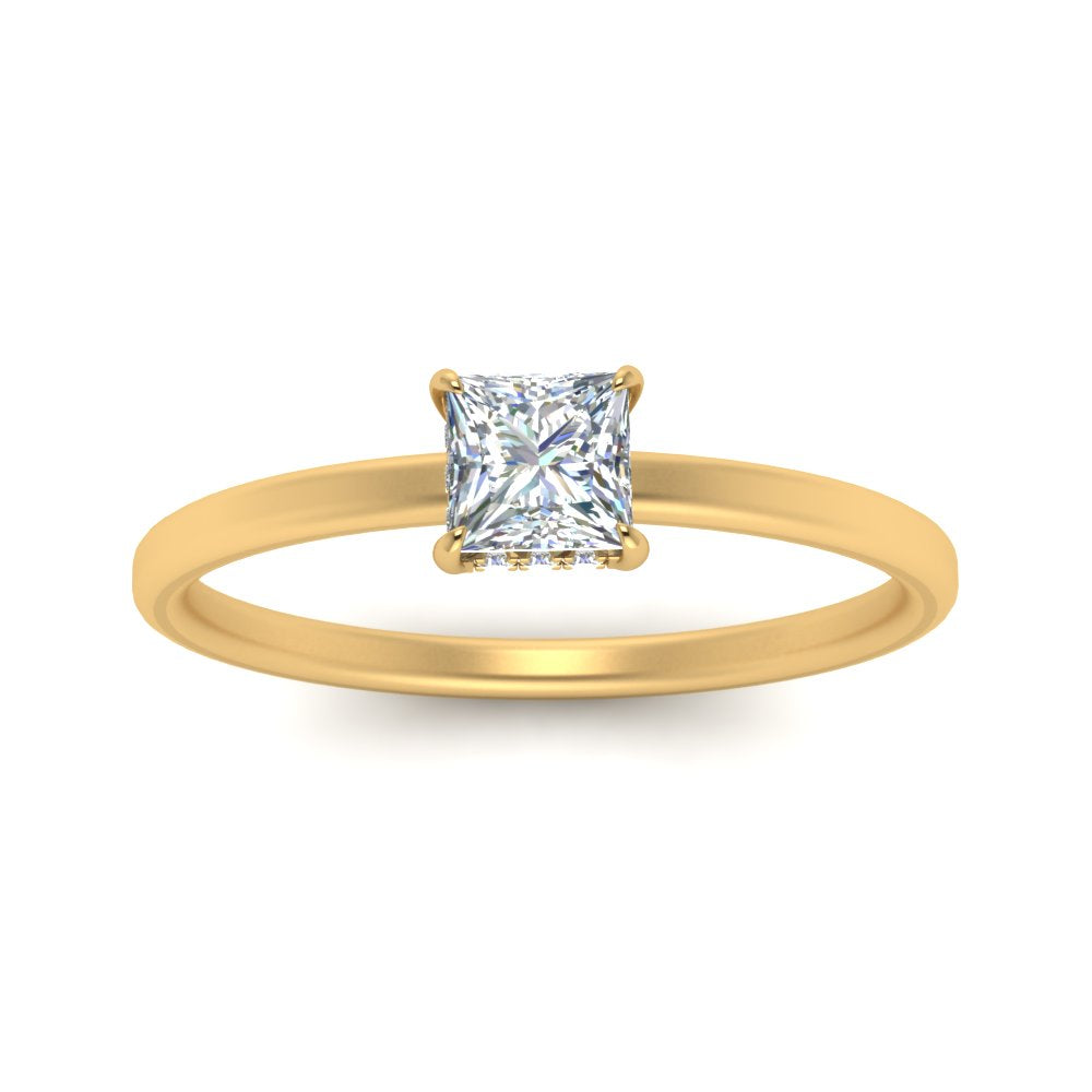 Princess Cut Thin Setting Hidden Halo Diamond Ring