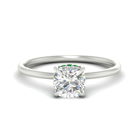 Cushion Cut Thin Setting Hidden Halo Diamond Ring