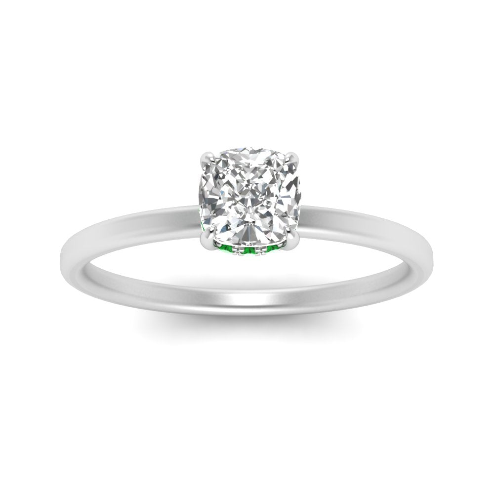 Cushion Cut Thin Setting Hidden Halo Diamond Ring