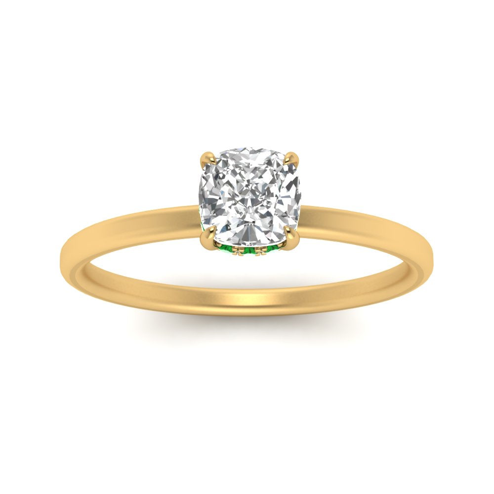 Cushion Cut Thin Setting Hidden Halo Diamond Ring
