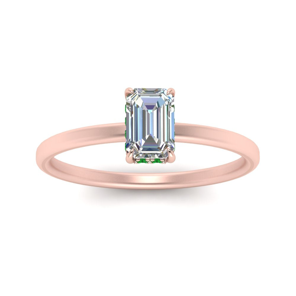 Emerald Cut Thin Setting Hidden Halo Ring