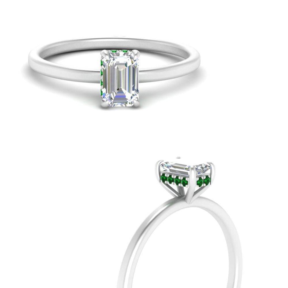 Emerald Cut Thin Setting Hidden Halo Ring