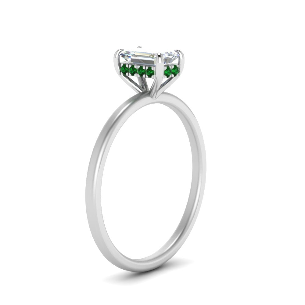 Emerald Cut Thin Setting Hidden Halo Ring