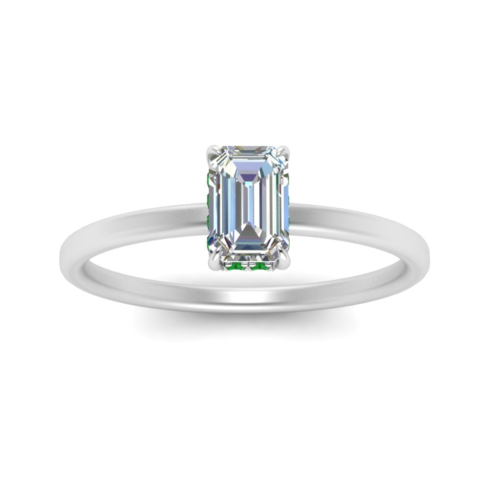 Emerald Cut Thin Setting Hidden Halo Ring