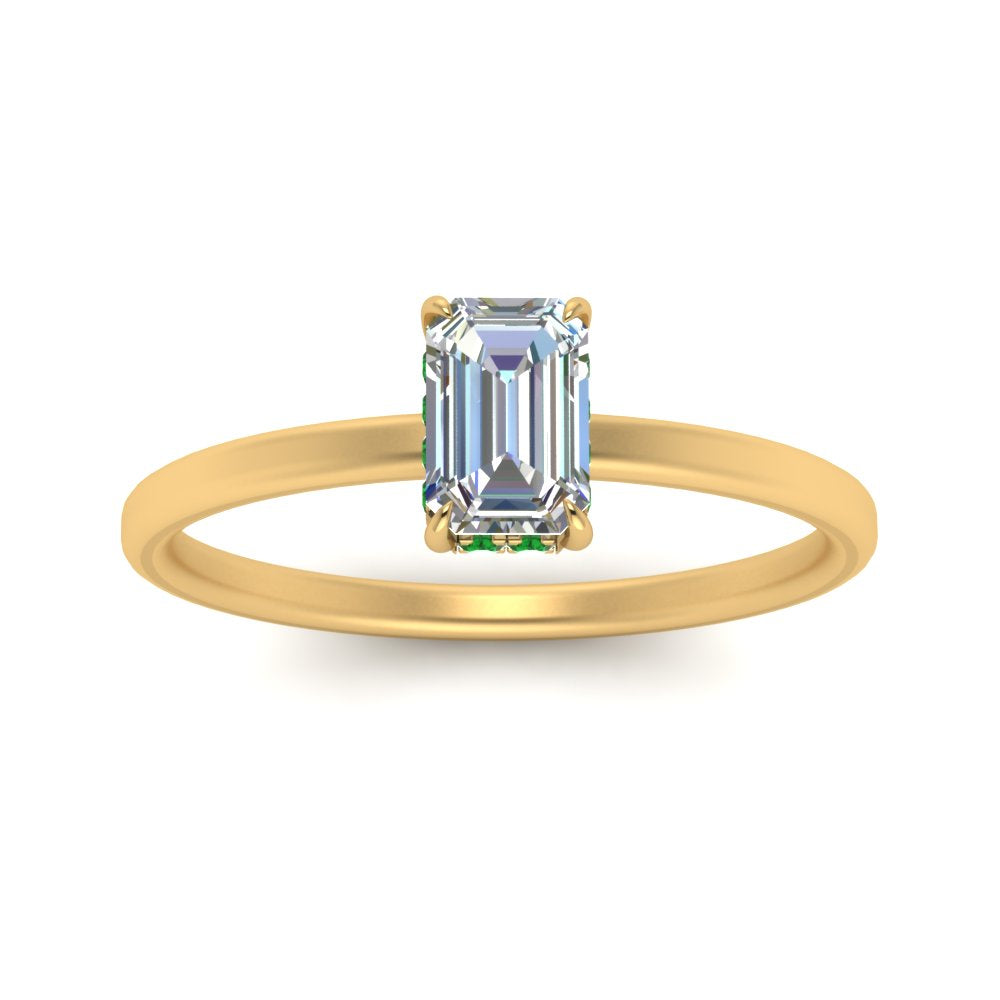 Emerald Cut Thin Setting Hidden Halo Diamond Ring