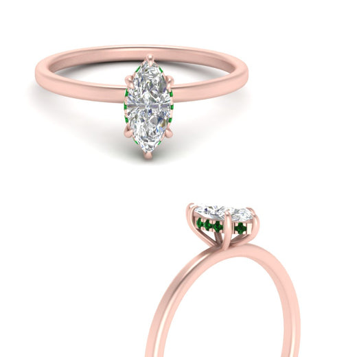 Marquise Cut Thin Setting Hidden Halo Diamond Ring