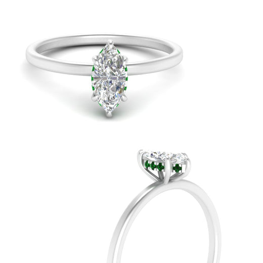 Marquise Cut Thin Setting Hidden Halo Diamond Ring