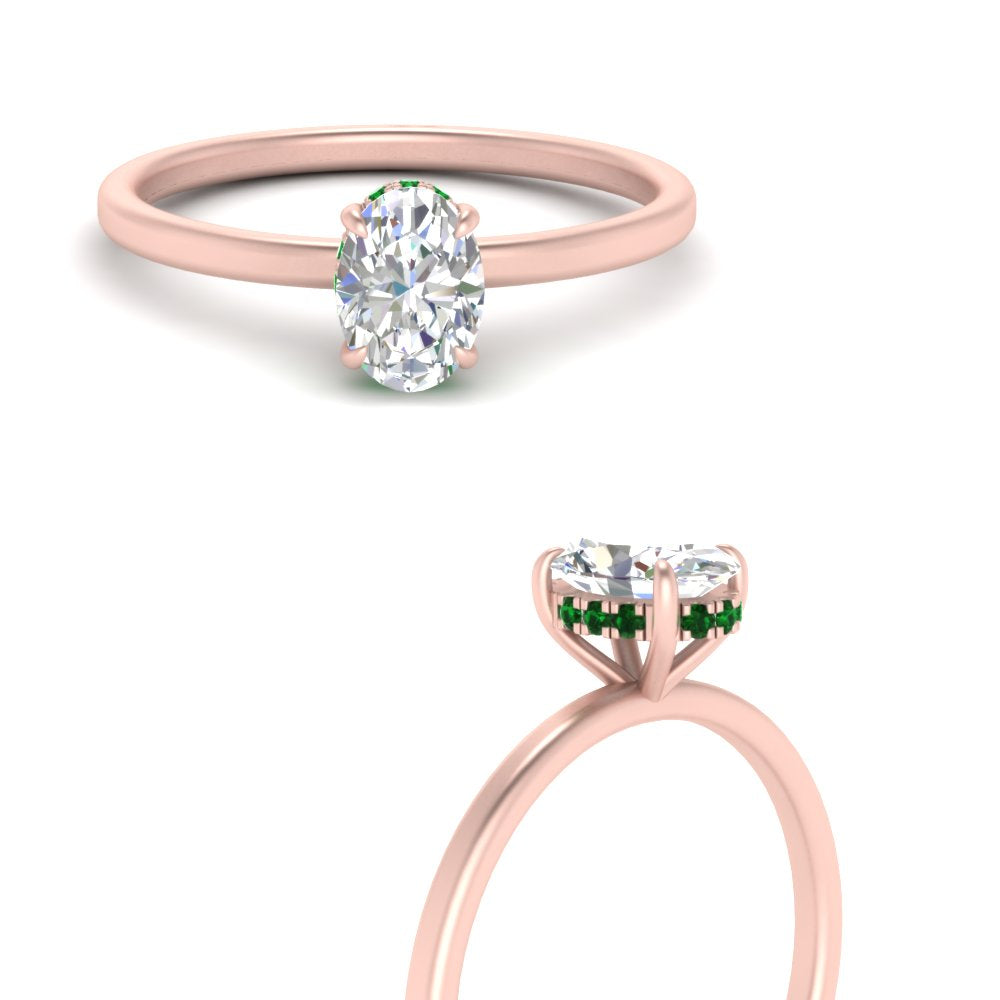 Oval Shaped Thin Setting Hidden Halo Diamond Ring