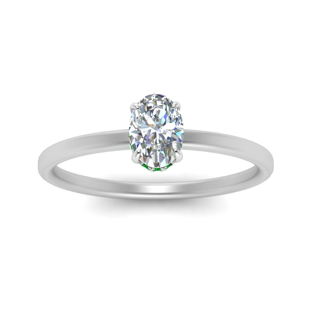 Oval Shaped Thin Setting Hidden Halo Diamond Ring