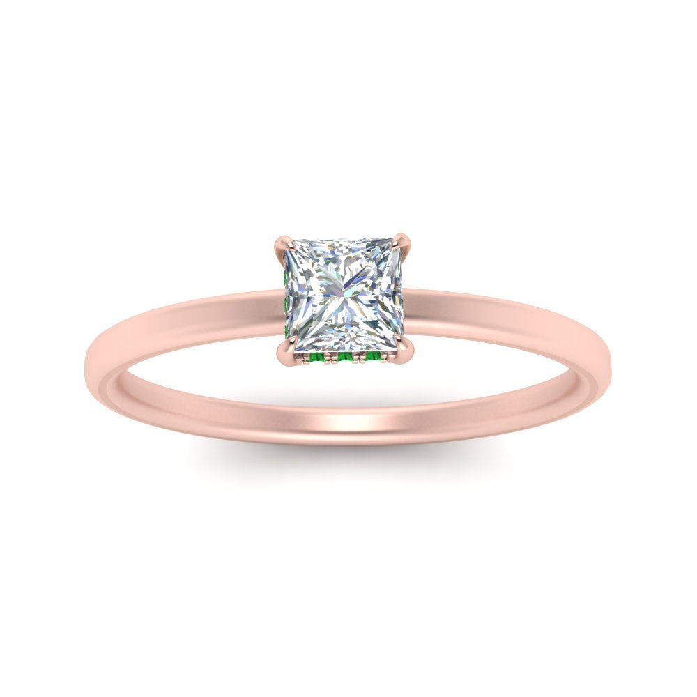 Princess Cut Thin Setting Hidden Halo Diamond Ring