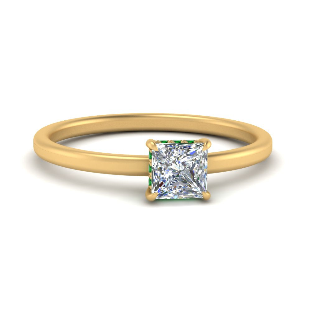 Princess Cut Thin Setting Hidden Halo Diamond Ring