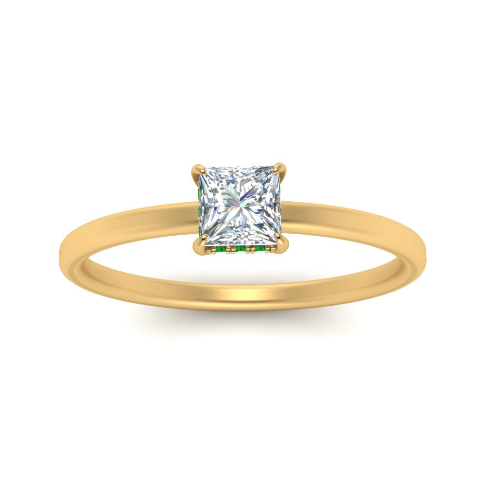 Princess Cut Thin Setting Hidden Halo Ring