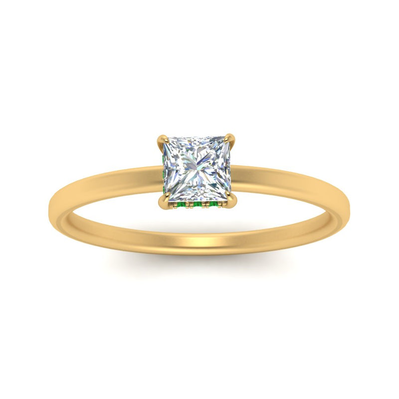 Princess Cut Thin Setting Hidden Halo Diamond Ring