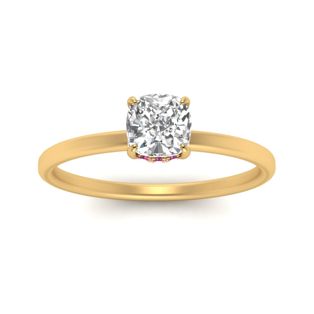 Cushion Cut Thin Setting Hidden Halo Diamond Ring