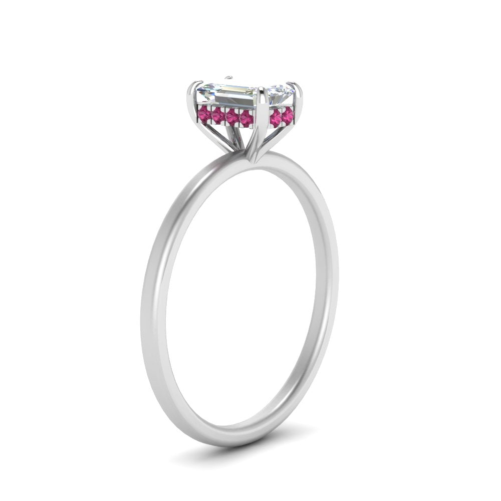 Emerald Cut Thin Setting Hidden Halo Ring
