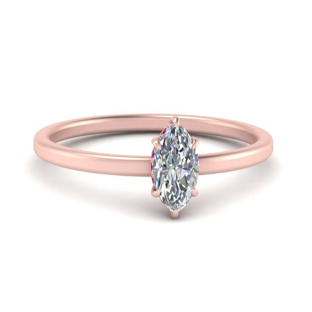 Marquise Cut Thin Setting Hidden Halo Ring