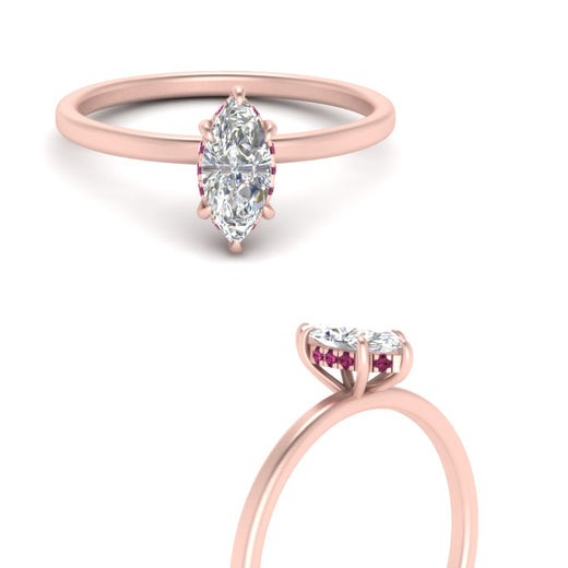 Marquise Cut Thin Setting Hidden Halo Diamond Ring