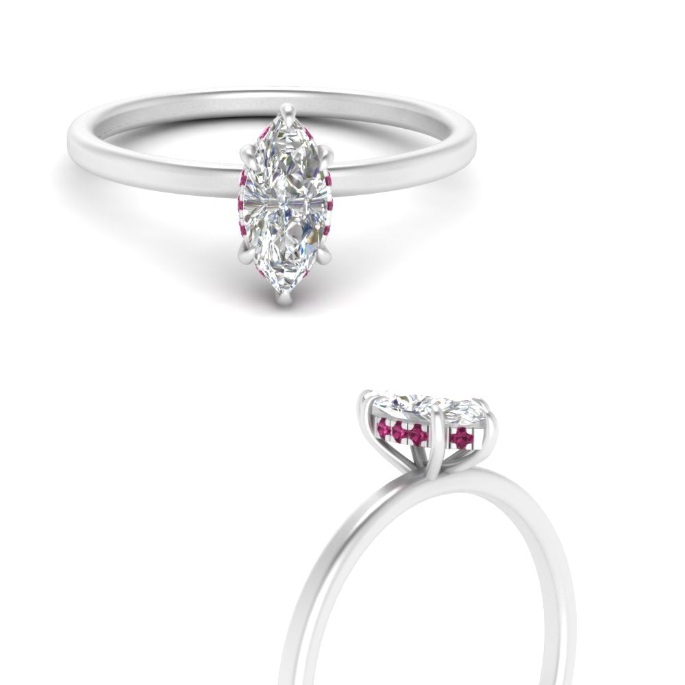 Marquise Cut Thin Setting Hidden Halo Diamond Ring