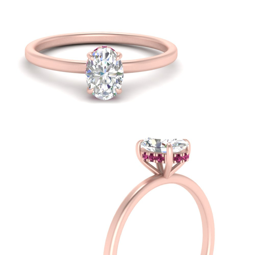 Oval Cut Thin Setting Hidden Halo Ring