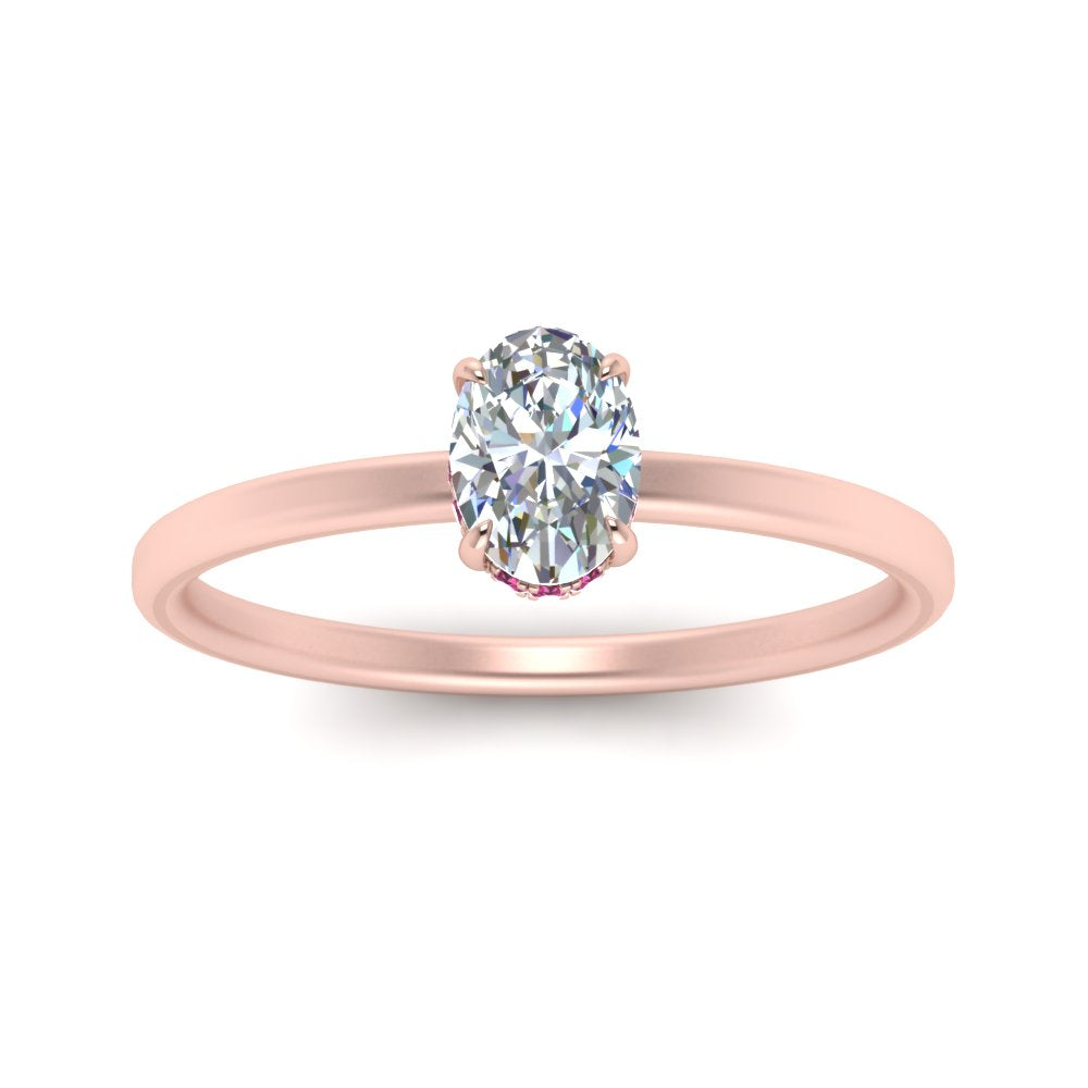 Oval Shaped Thin Setting Hidden Halo Diamond Ring