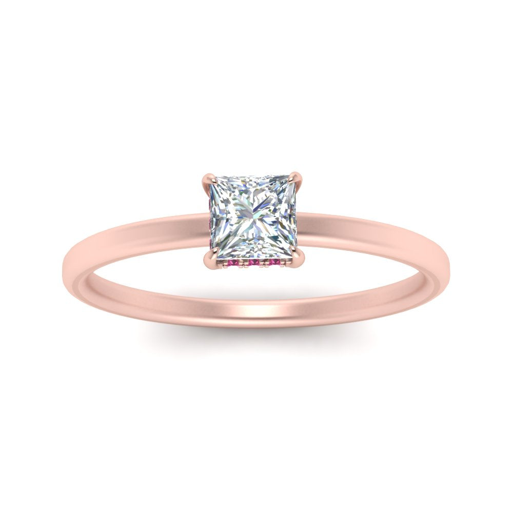 Princess Cut Thin Setting Hidden Halo Ring
