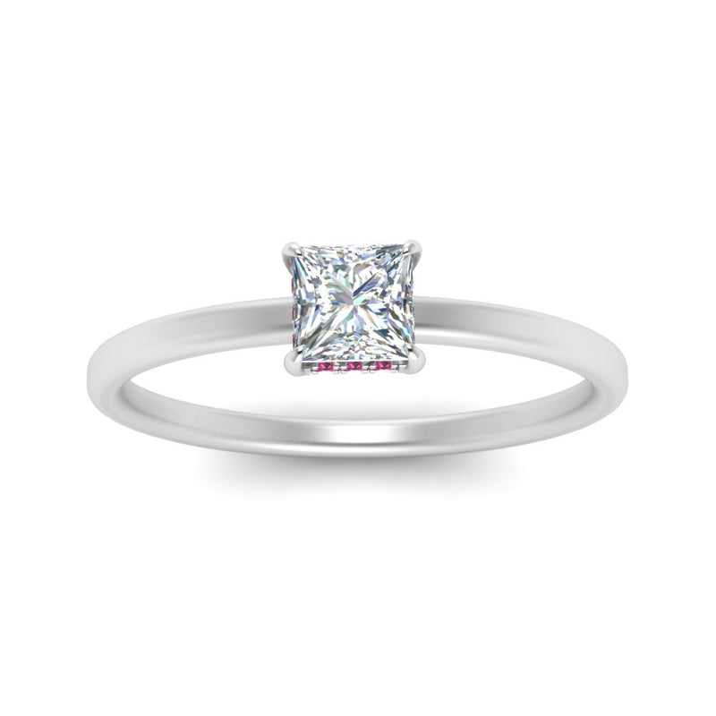Princess Cut Thin Setting Hidden Halo Diamond Ring