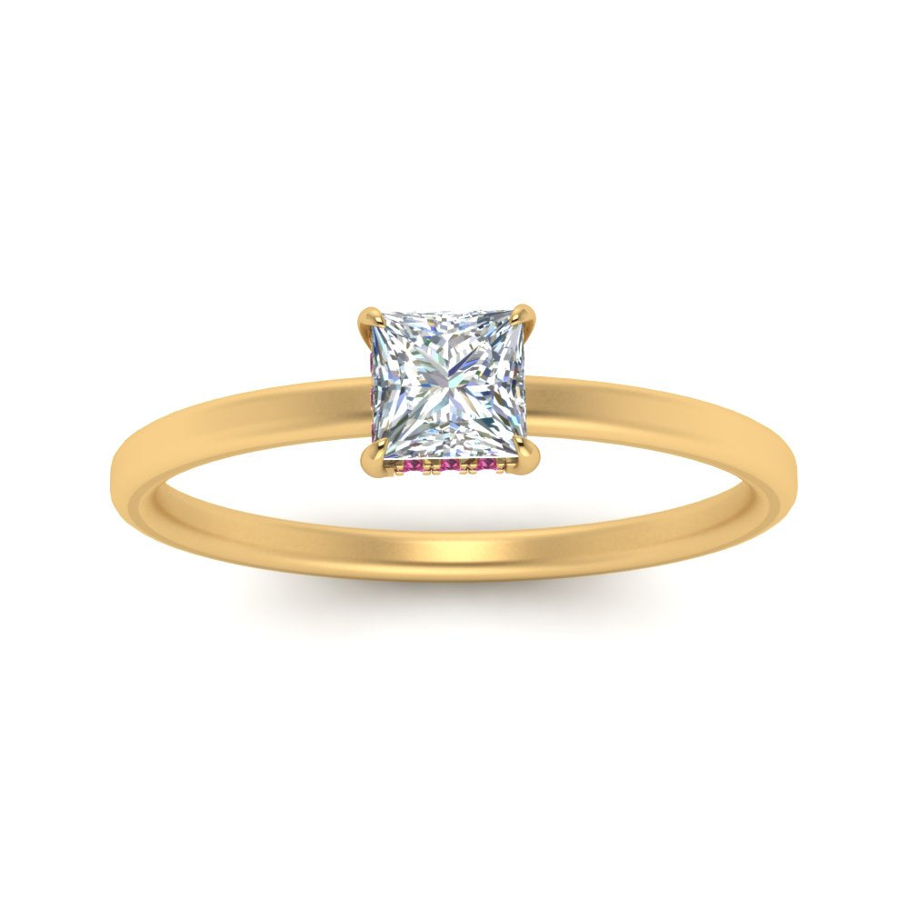 Princess Cut Thin Setting Hidden Halo Ring
