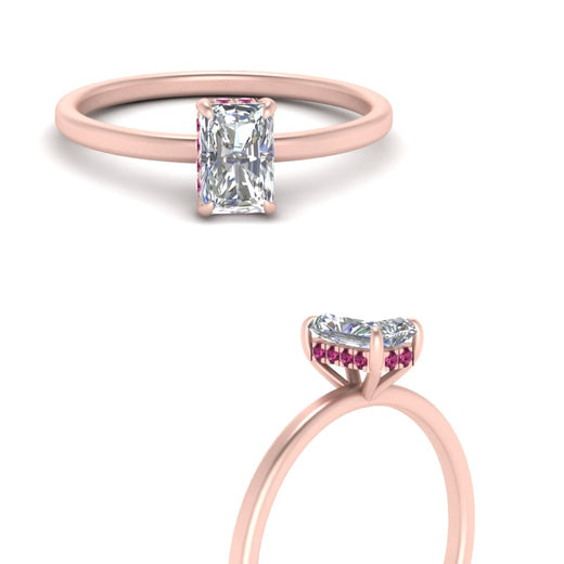 Radiant Cut Lab Grown Hidden Halo Engagement Ring