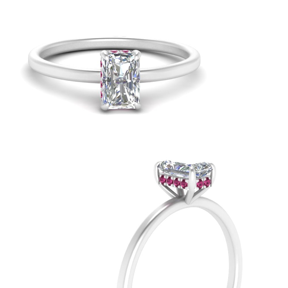 Radiant Cut Thin Setting Hidden Halo Diamond Ring