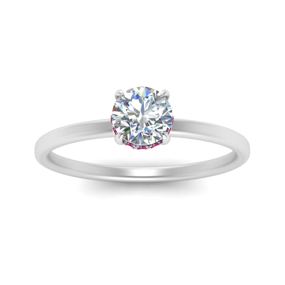Round Cut Thin Setting Hidden Halo Diamond Ring