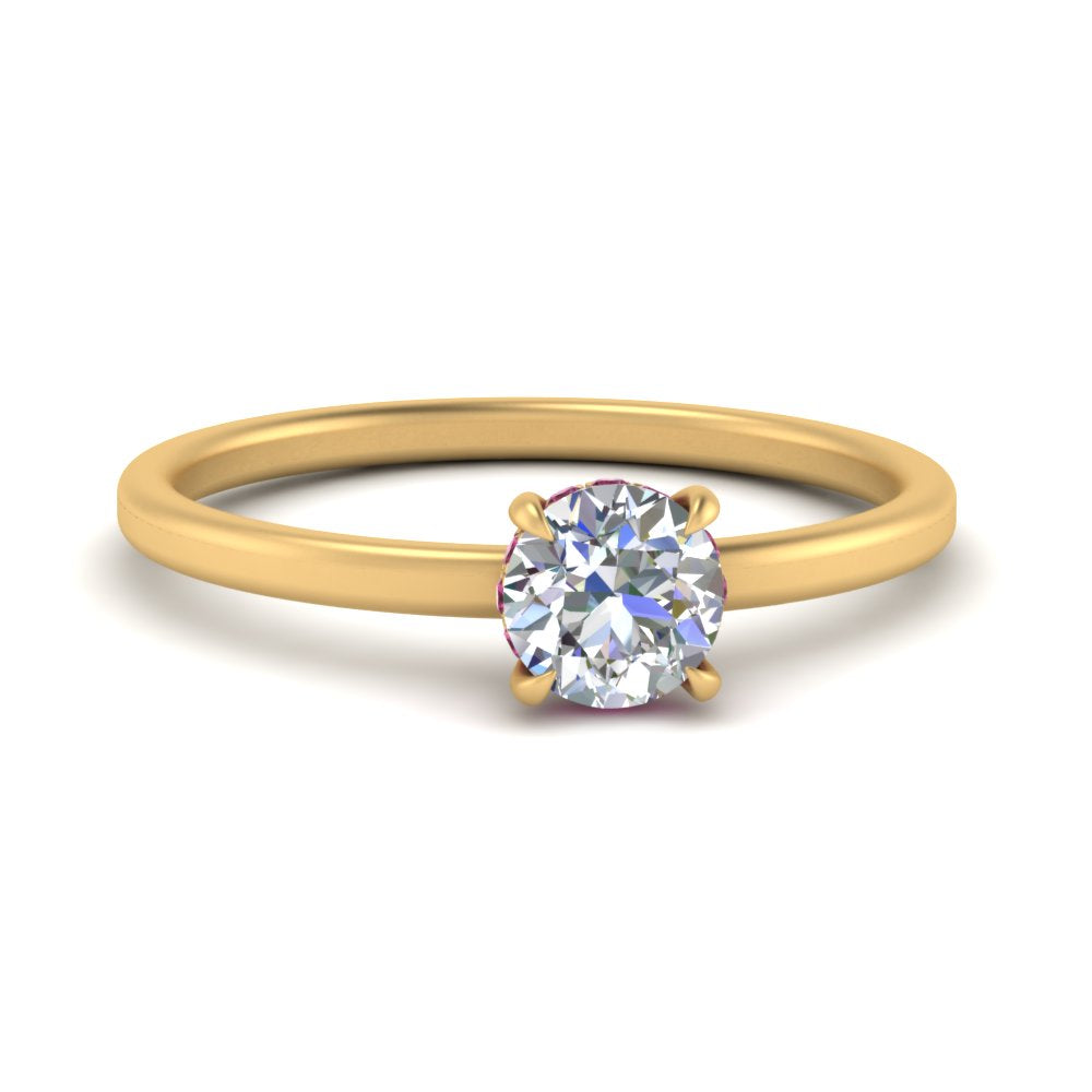 Round Cut Thin Setting Hidden Halo Diamond Ring