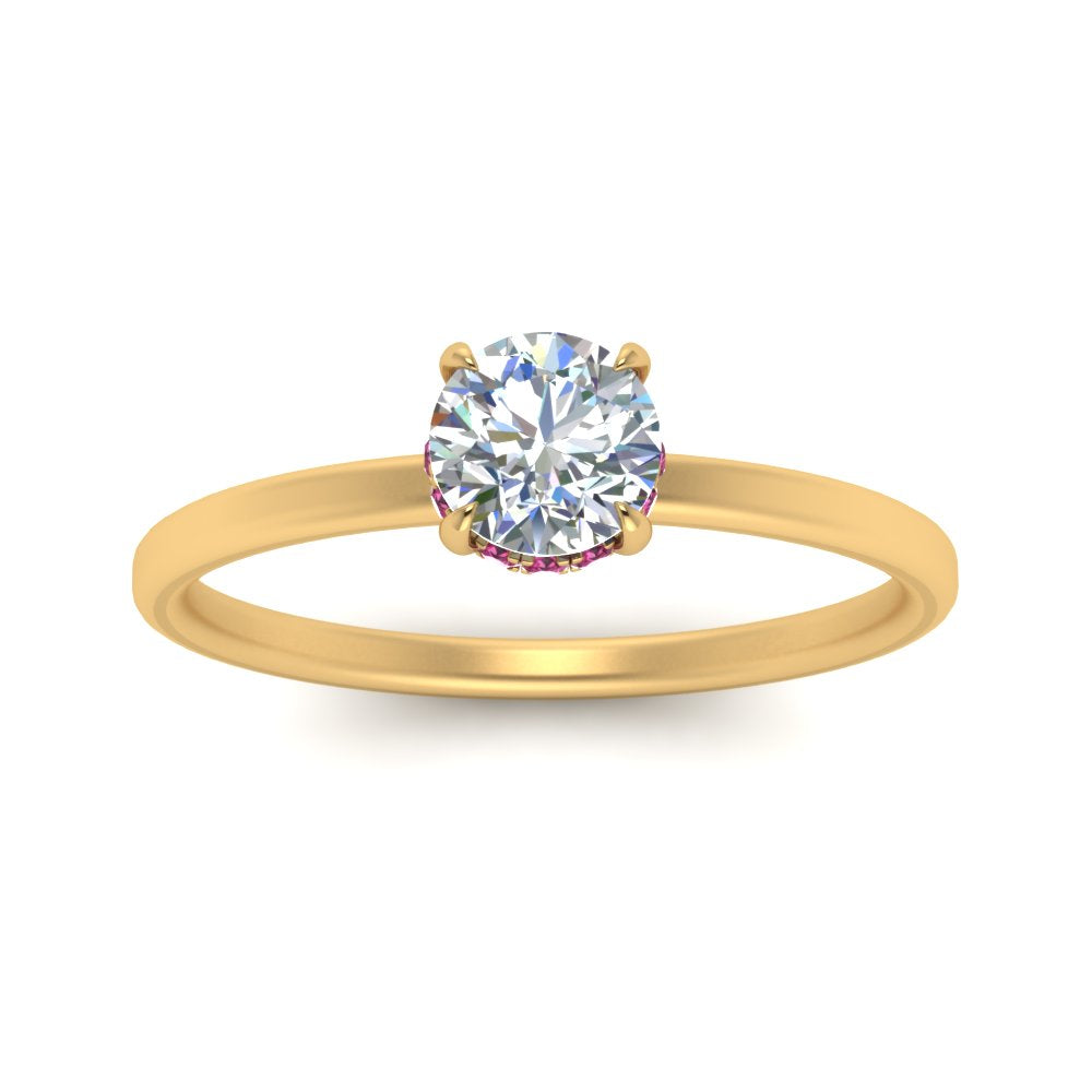 Round Cut Thin Setting Hidden Halo Diamond Ring
