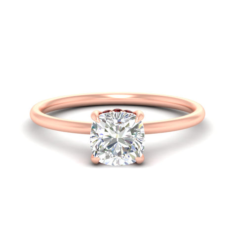 Cushion Cut Thin Setting Hidden Halo Diamond Ring