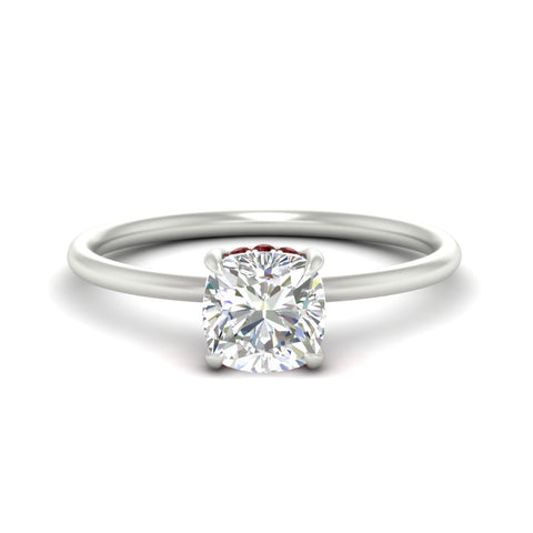 Cushion Cut Thin Setting Hidden Halo Diamond Ring