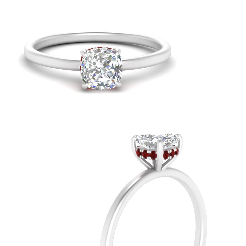 Cushion Cut Thin Setting Hidden Halo Diamond Ring