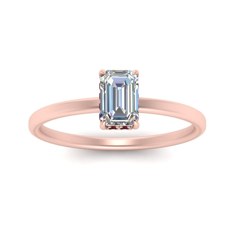 Emerald Cut Thin Setting Hidden Halo Ring