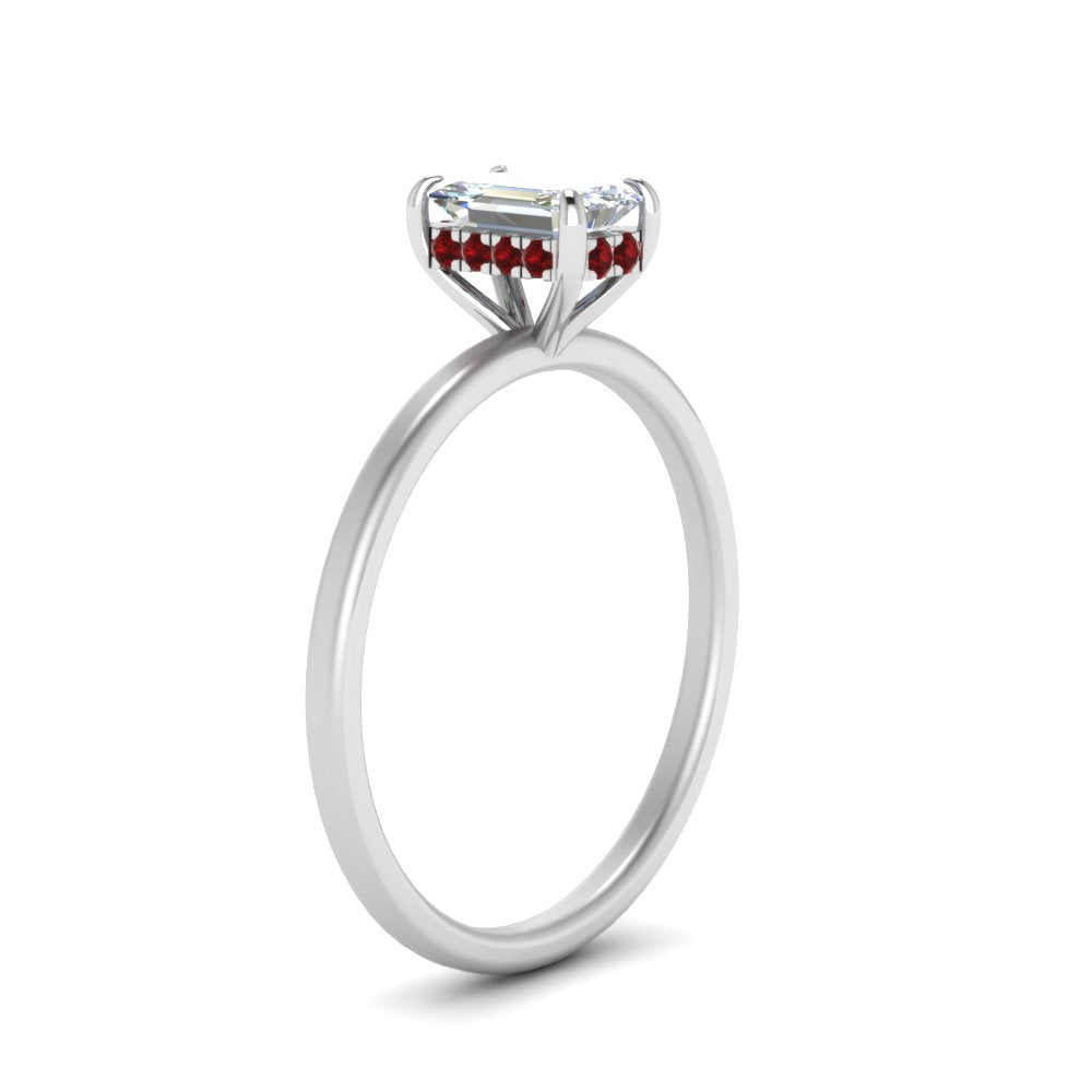 Emerald Cut Thin Setting Hidden Halo Ring