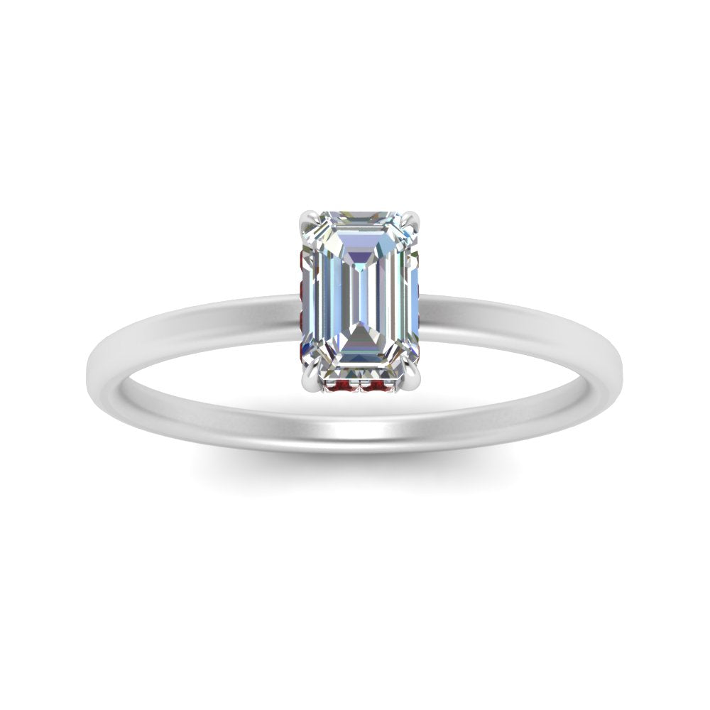 Emerald Cut Thin Setting Hidden Halo Ring