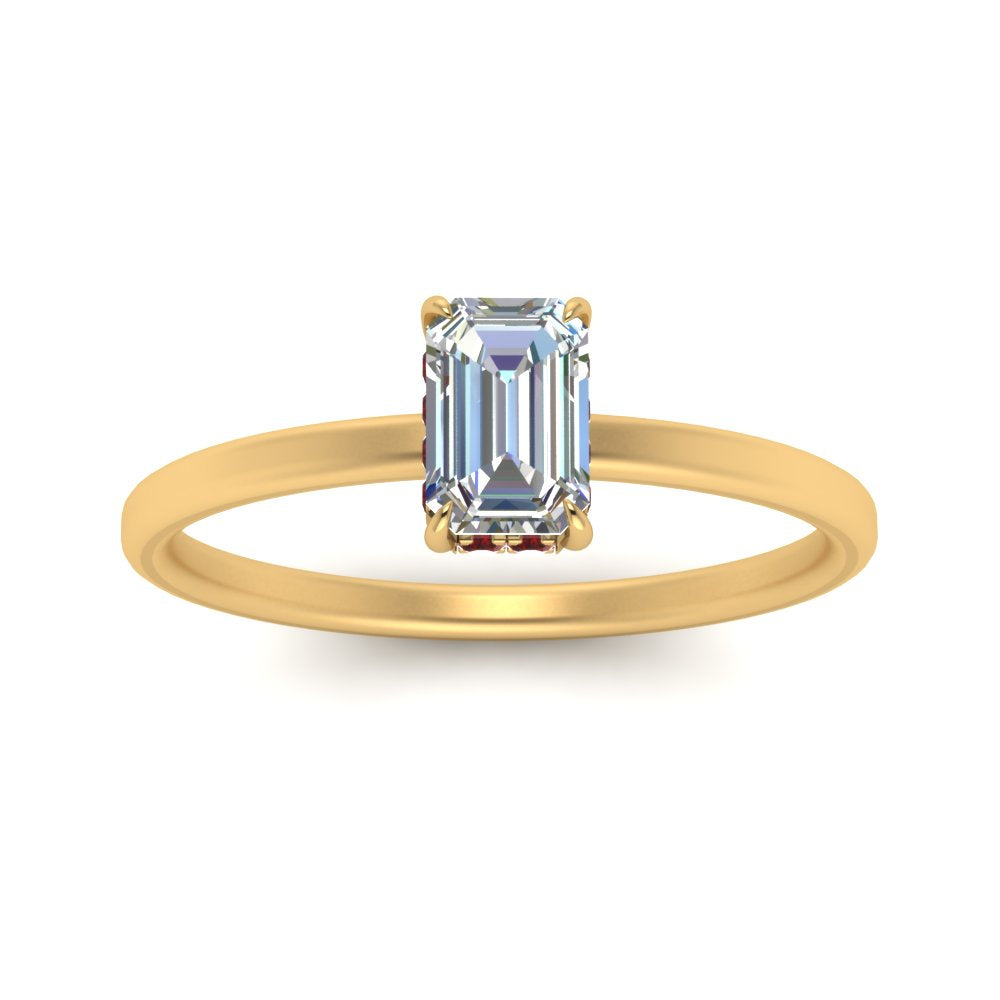 Emerald Cut Thin Setting Hidden Halo Diamond Ring