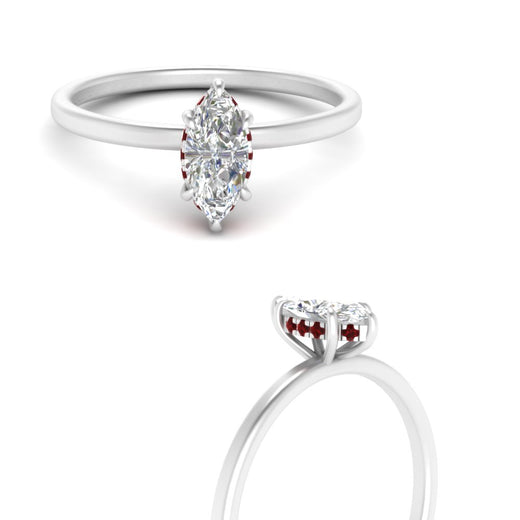 Marquise Cut Thin Setting Hidden Halo Diamond Ring