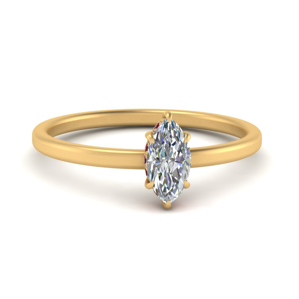 Marquise Cut Thin Setting Hidden Halo Ring