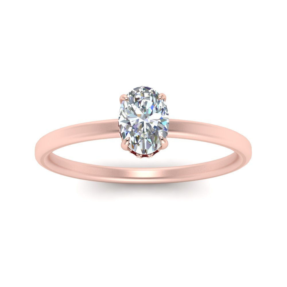 Oval Shaped Thin Setting Hidden Halo Diamond Ring