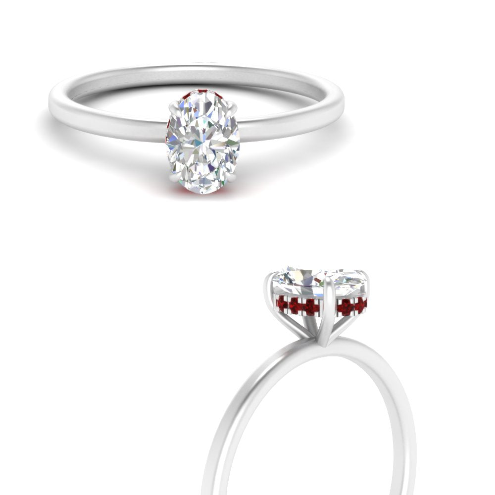 Oval Shaped Thin Setting Hidden Halo Diamond Ring