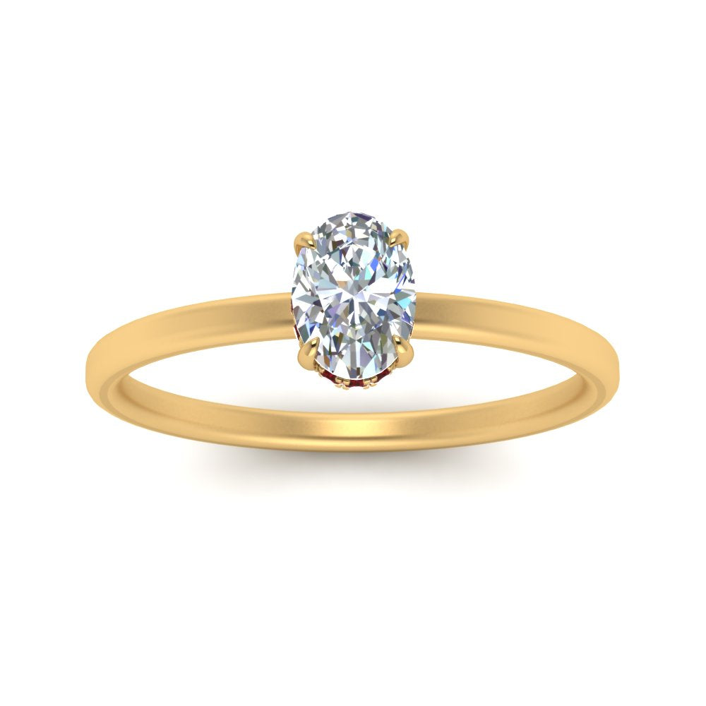 Oval Shaped Thin Setting Hidden Halo Diamond Ring