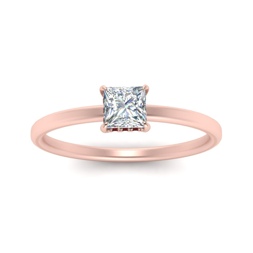 Princess Cut Thin Setting Hidden Halo Diamond Ring
